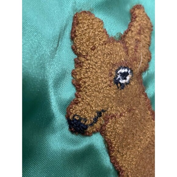 Vintage Green Nylon Varsity Jacket Evelyn Letterman Style Deer Patch Design L - Picture 6 of 7